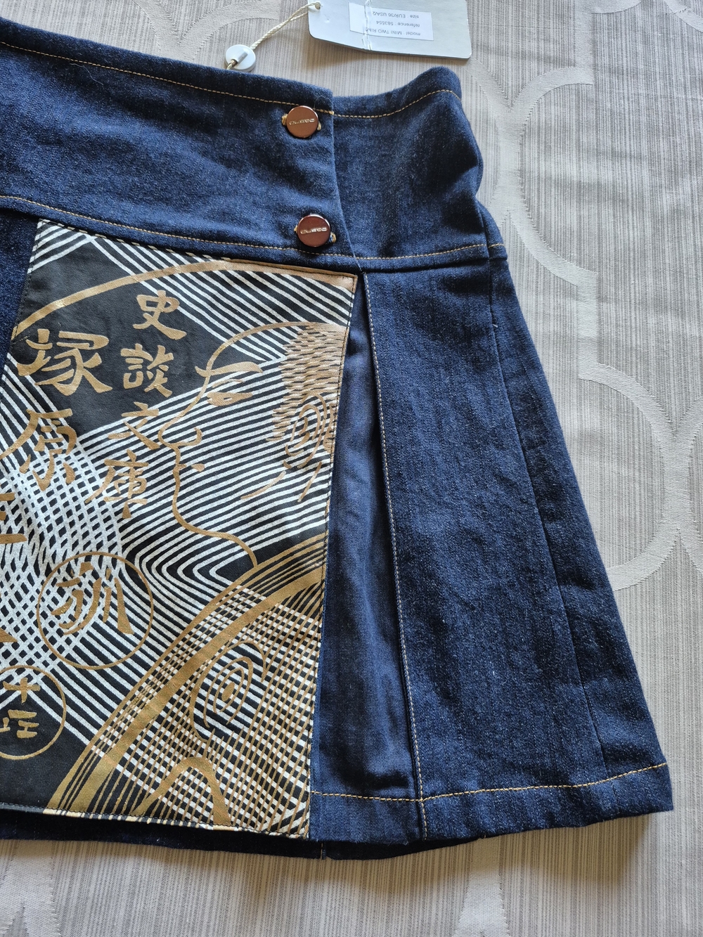 Custo Barcelona Denim A-Line Mini Skirt with Graphic Panel - Blue - Picture 3 of 8